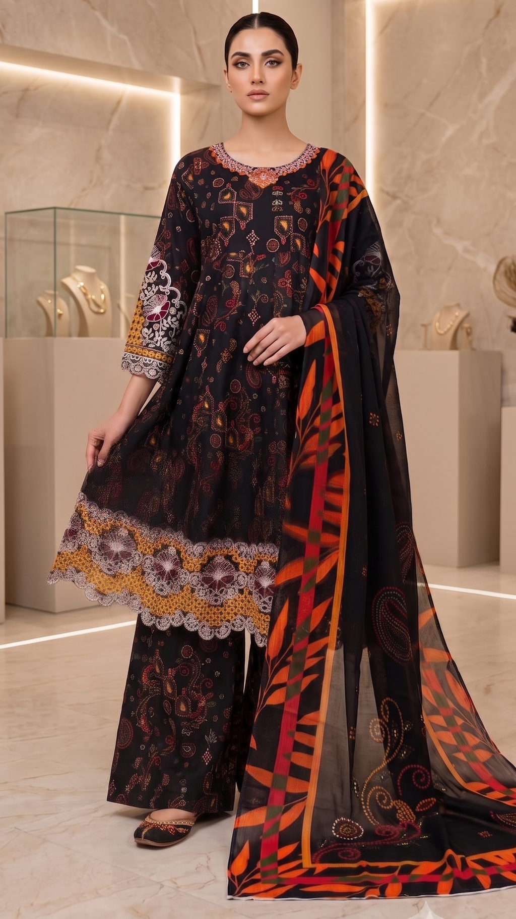 Multi-Color Embroidered 3-Piece