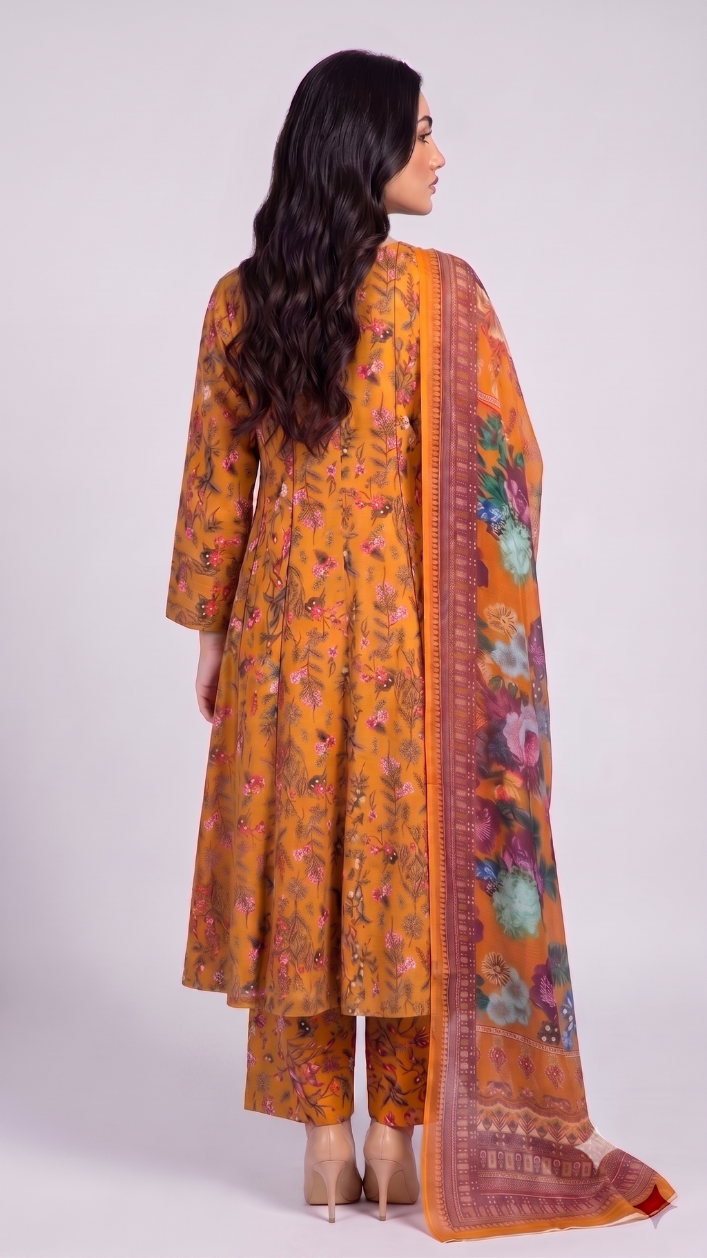 Floral Printed & Embroidered 3-Piece Suit