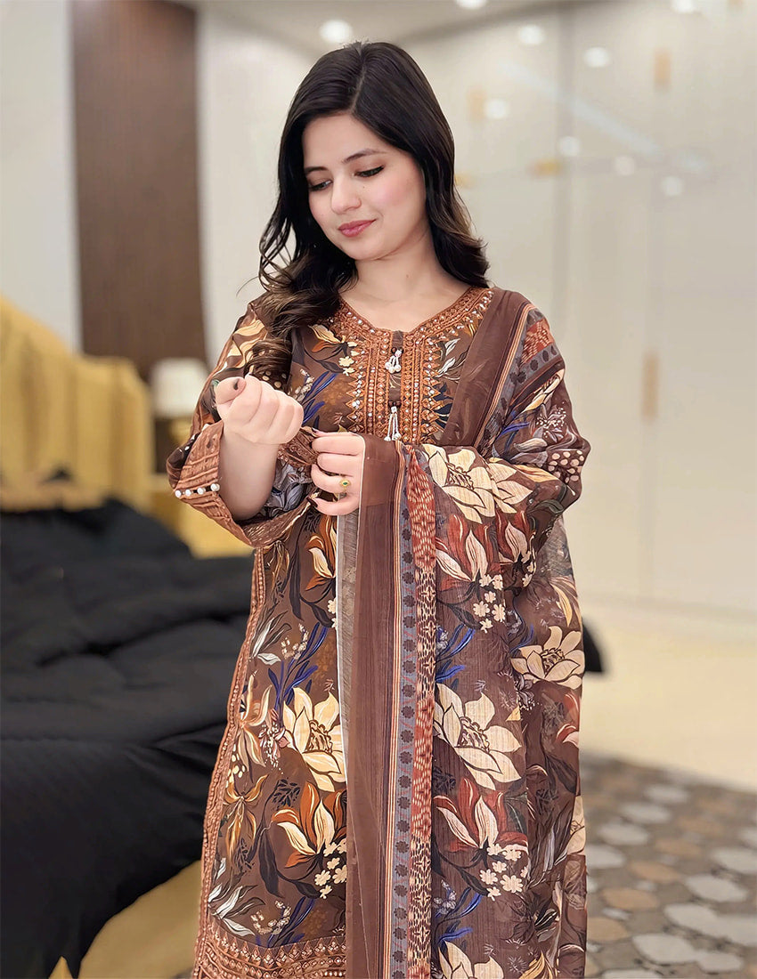 3 Piece – Embroidered Dress