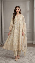 Soft Cream Embroidered Maxi