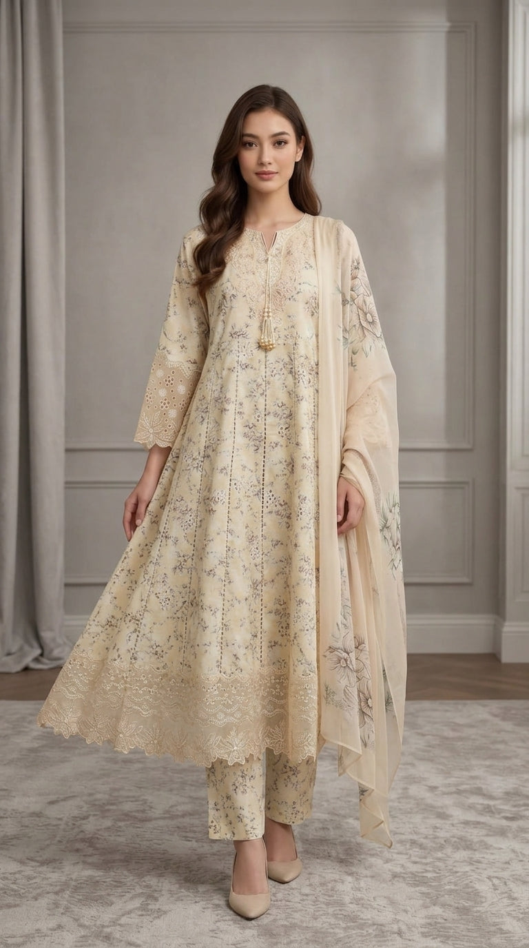 Soft Cream Embroidered Maxi