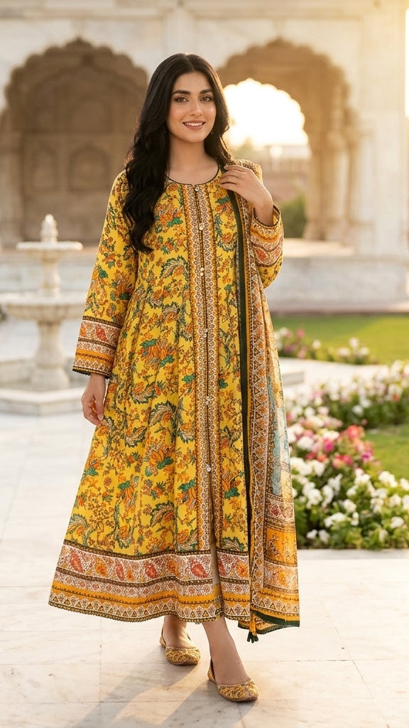 Mustard Floral Maxi 3 PC