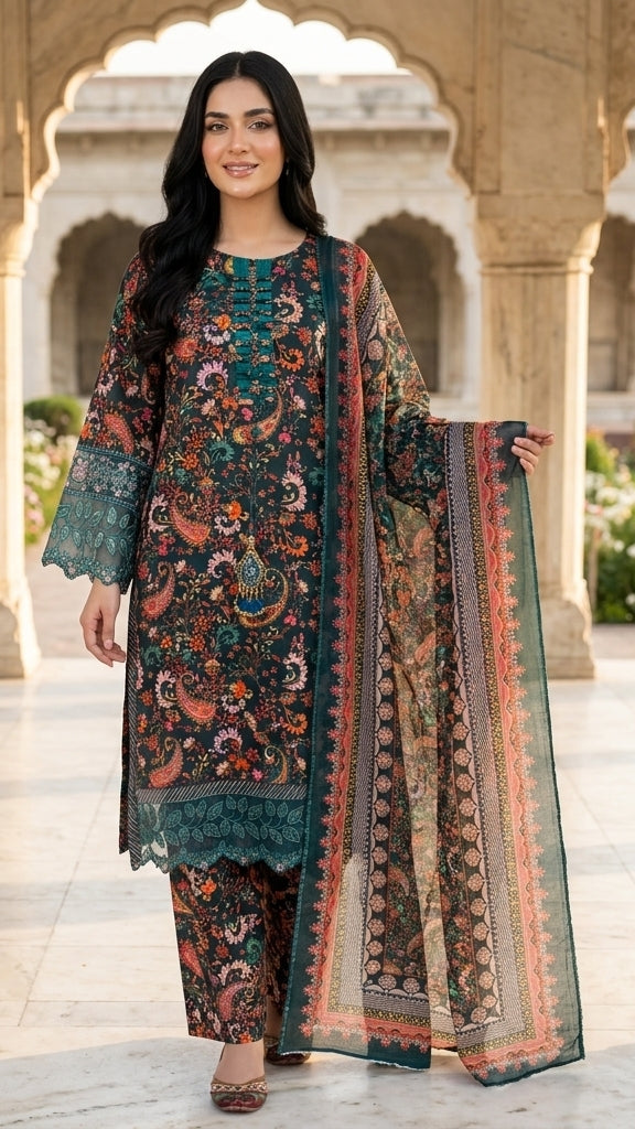 Embroidered 3 Piece Lawn Suit