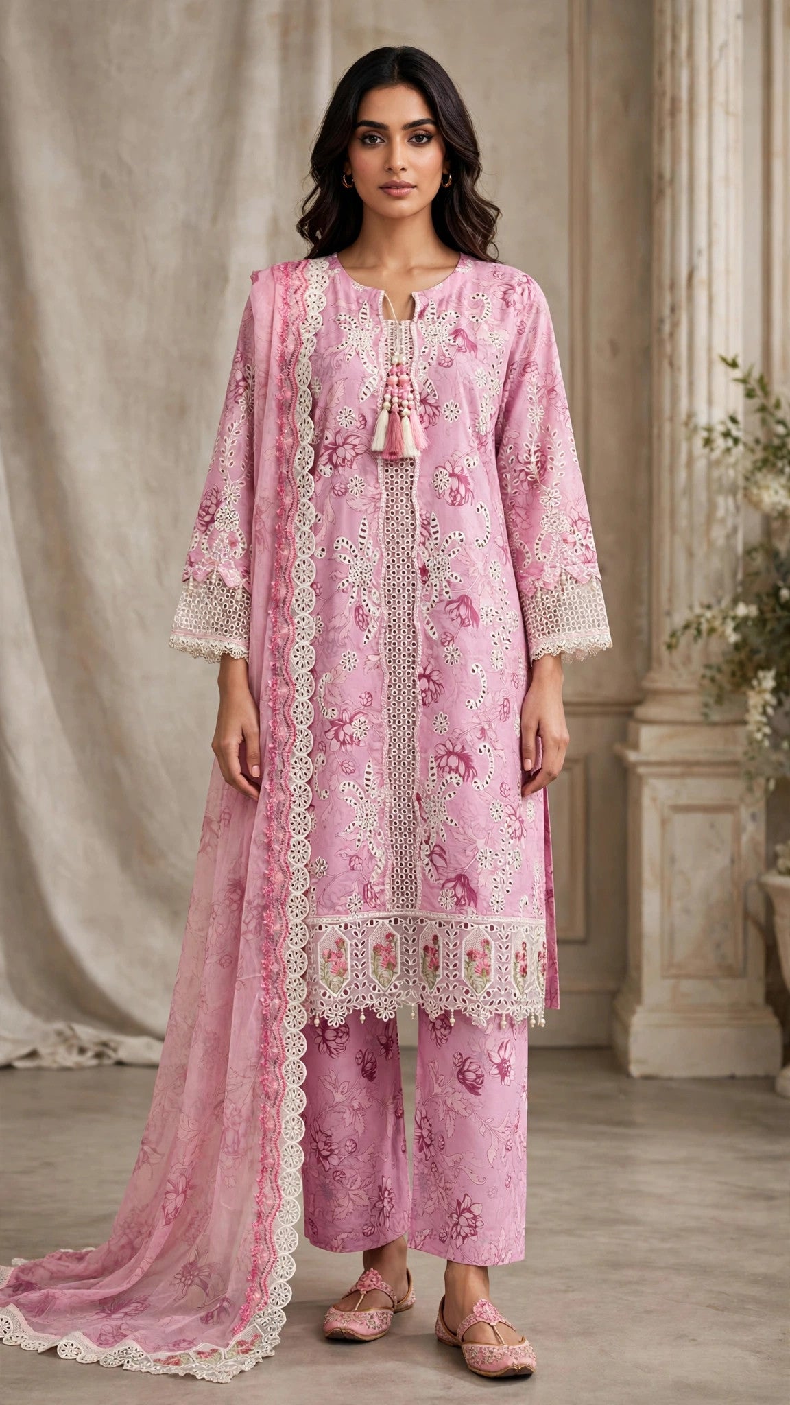 Pink Embroidered 3 Piece Winter Suit