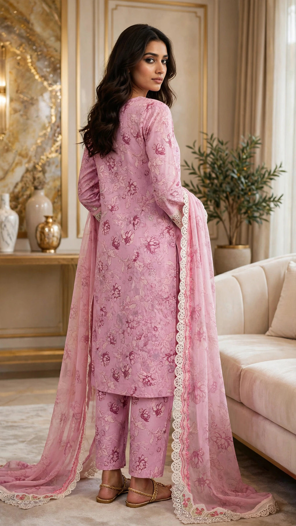 Pink Embroidered 3 Piece Winter Suit