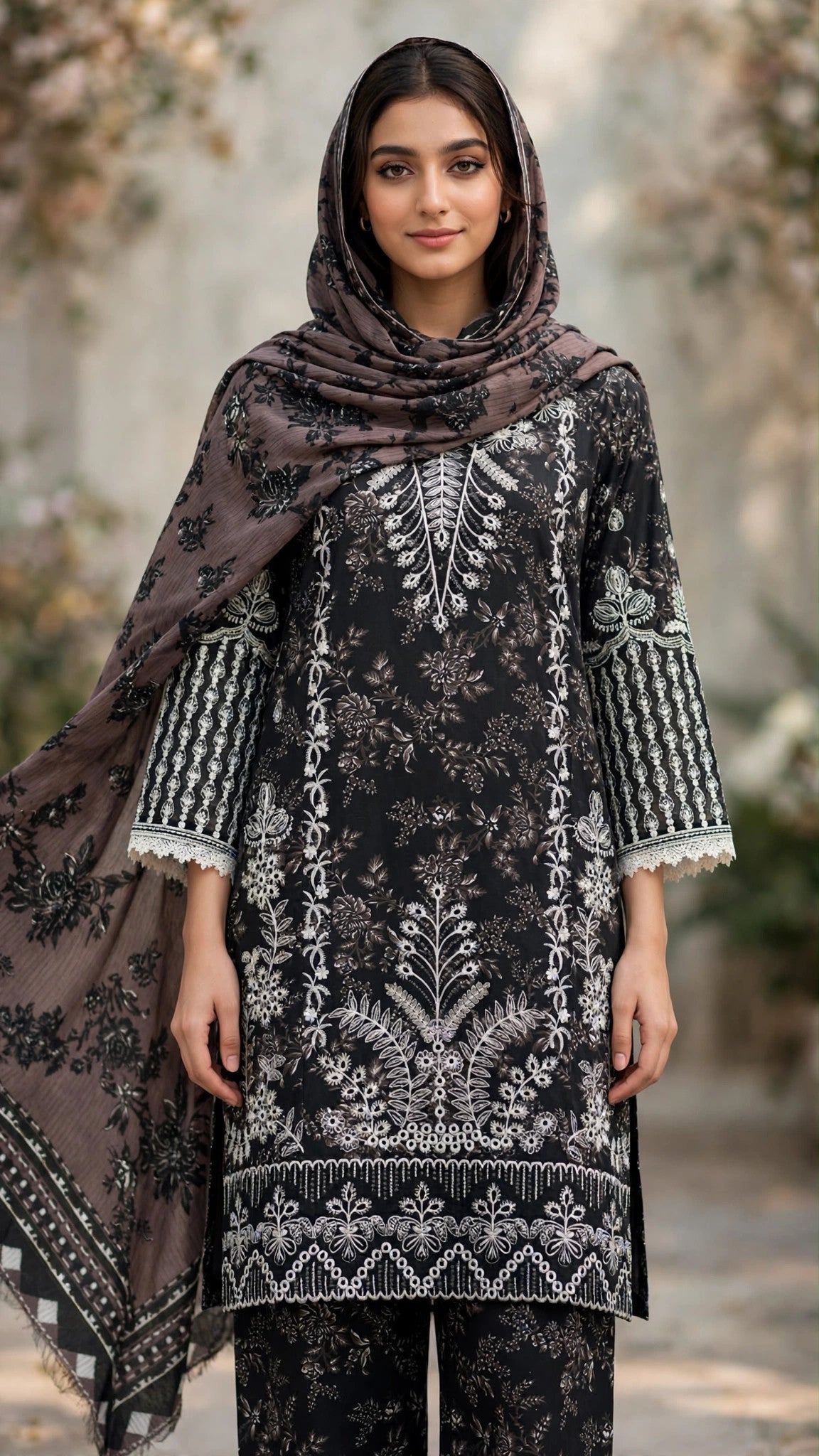 Black Embroidered 3 Piece