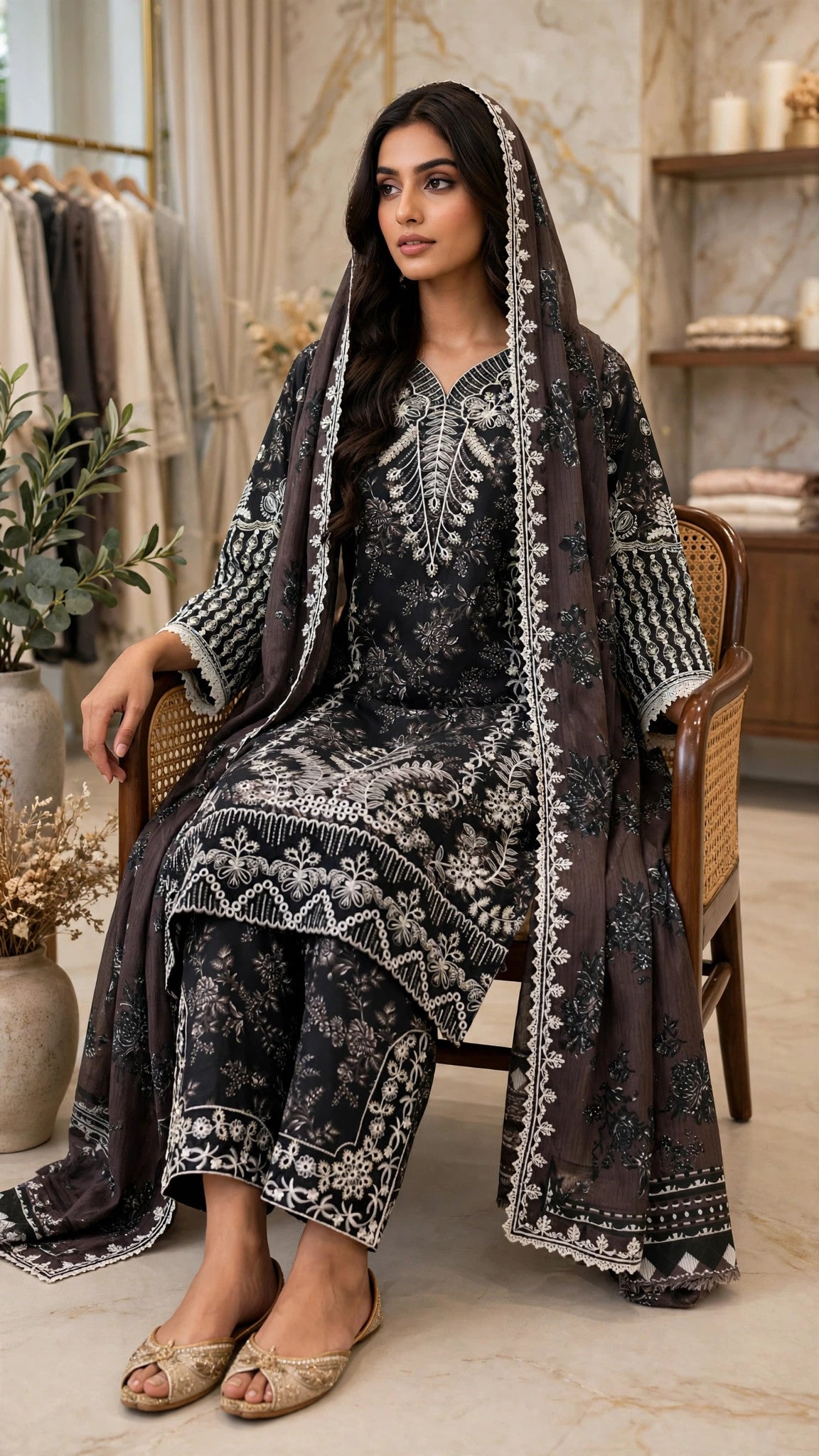 Black Embroidered 3 Piece
