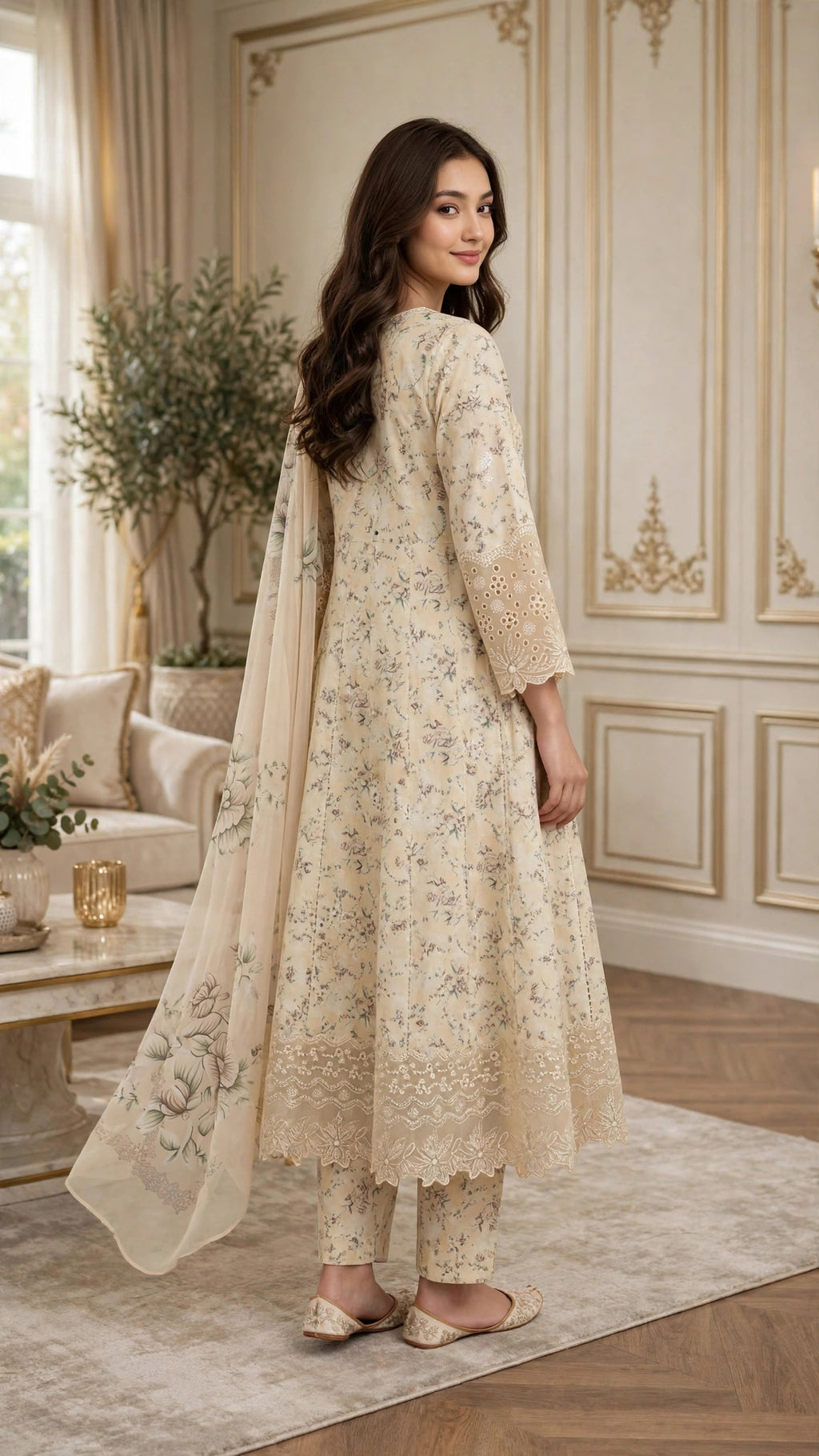 Soft Cream Embroidered Maxi