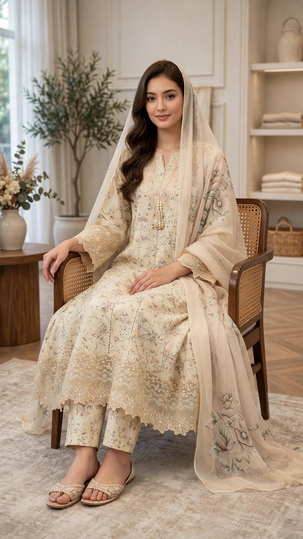 Soft Cream Embroidered Maxi