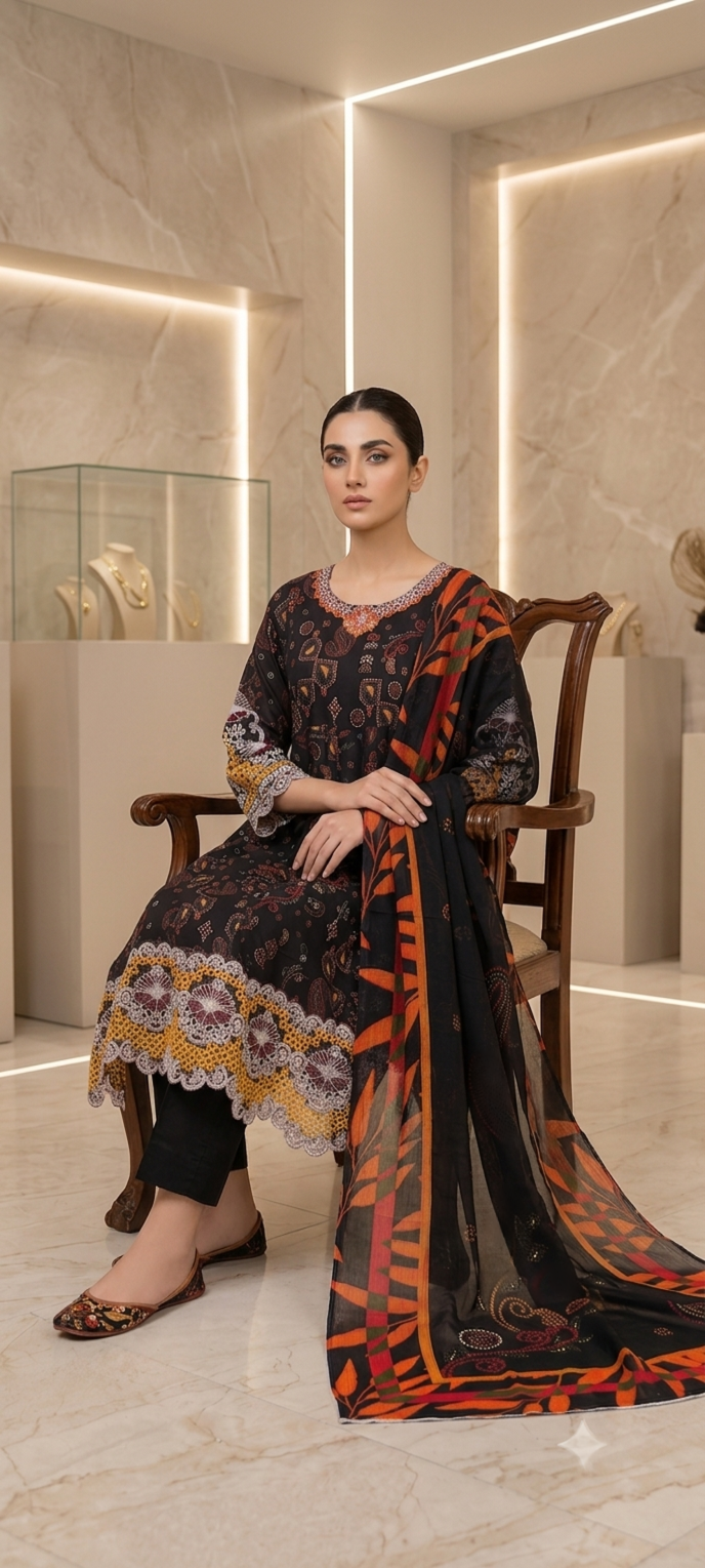 Multi-Color Embroidered 3-Piece